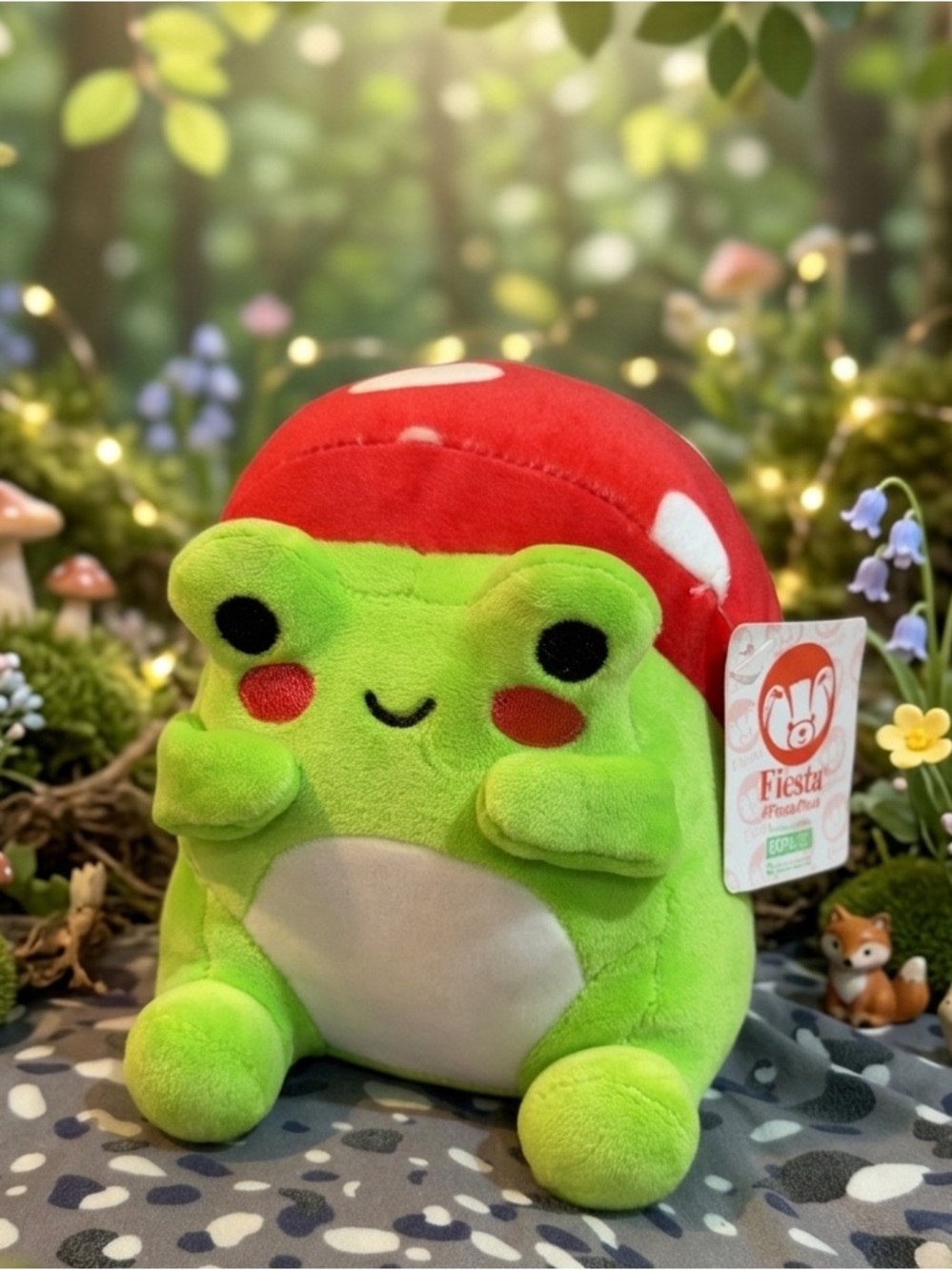 Fiesta Green Frog Plush with Red Mushroom Cap NWT
